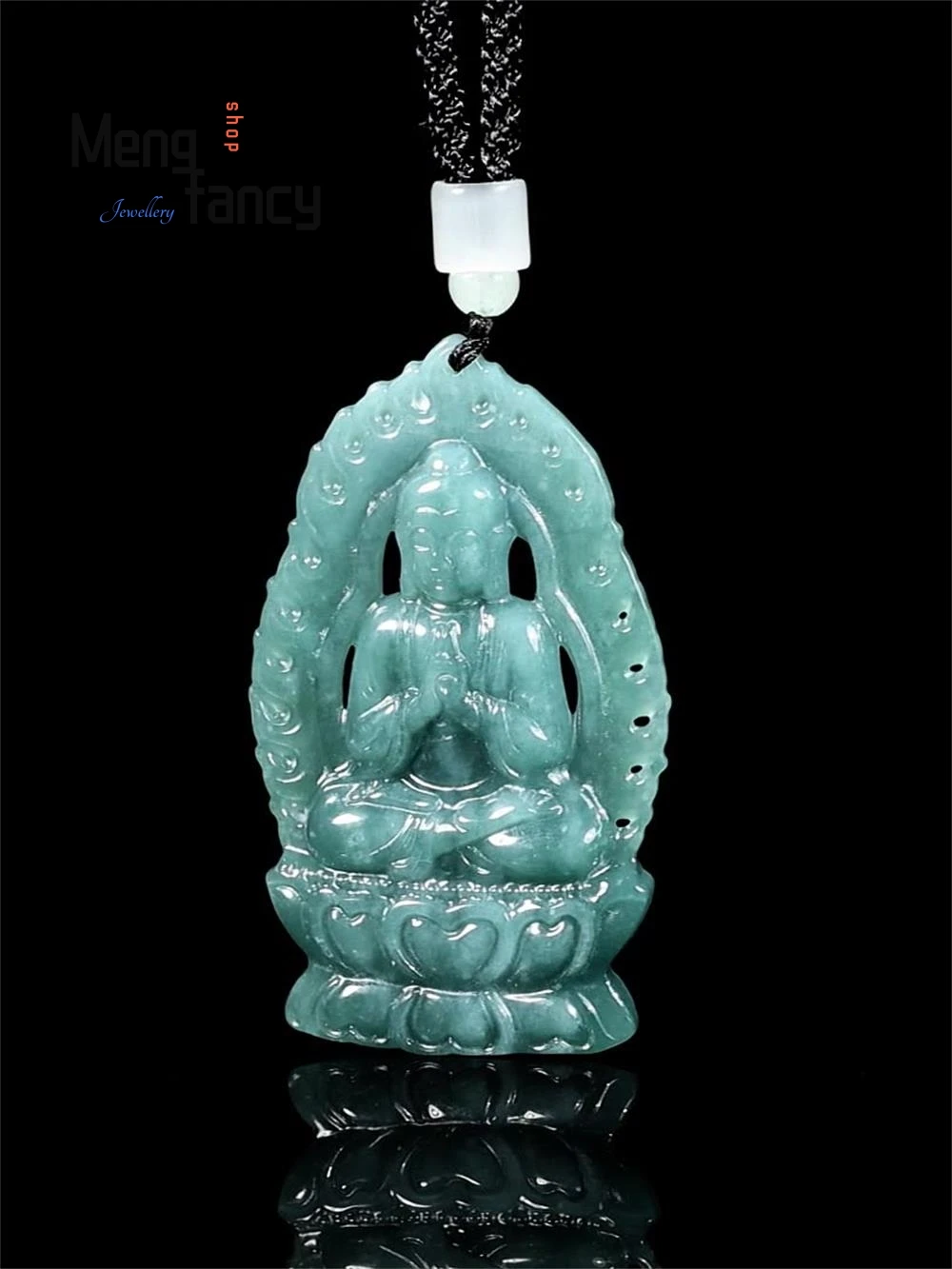 

Natural A-grade Jadeite Blue Water Three-dimensional Da Ri Ru Lai Zodiac Goat Monkey Guardian Deity Jade Pendant Fashion Jewelry