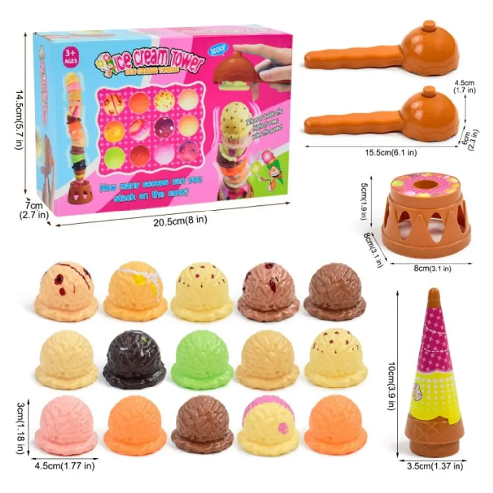 Brinquedo de sorvete empilhável multicolorido, aperto de plástico, brinquedo educacional precoce, comunicação genuína, coordenação mão-olho