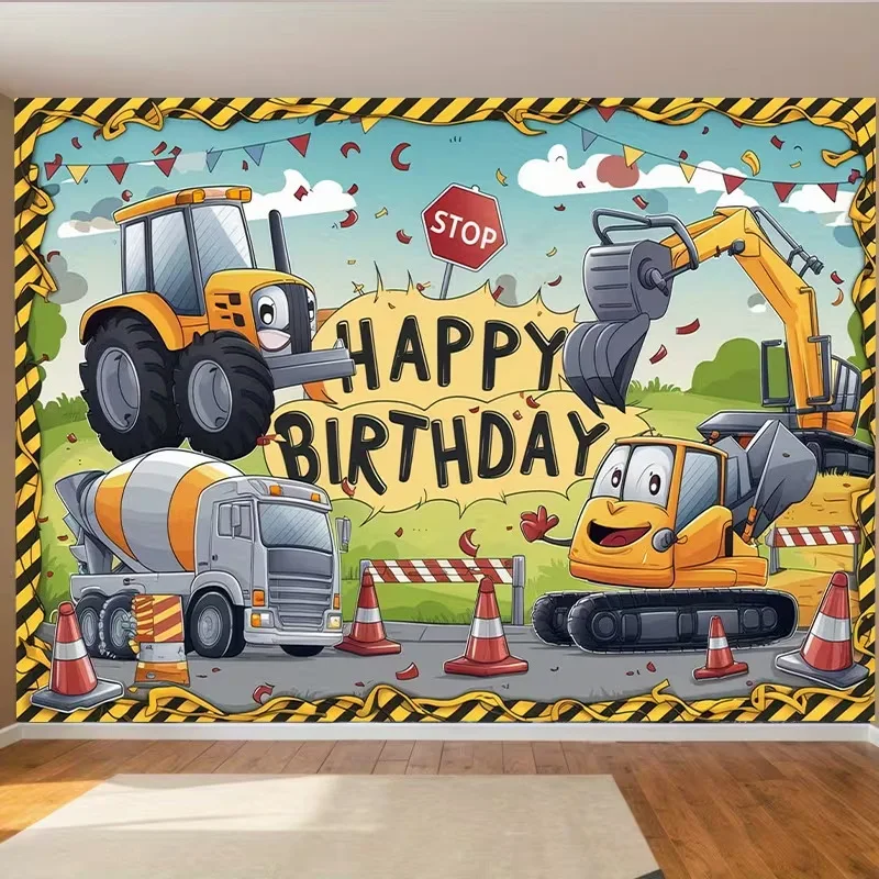 

Construction Birthday Backdrop for Boys Party Decorations Supplies Excavator Truck Photostudio Background Banner Props