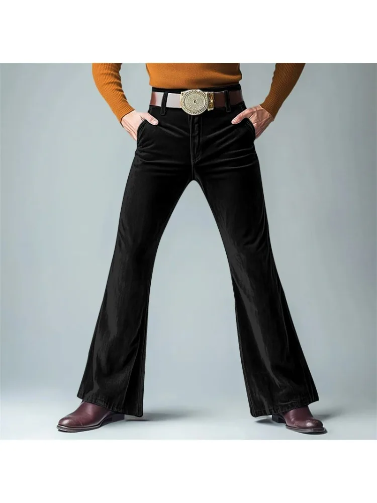 KIDWHXR 2026 Herbst Herren Samthose Vintage Slim Fit Einfarbige Herren-Schlaghose Business Casual Party-Hose für Männer