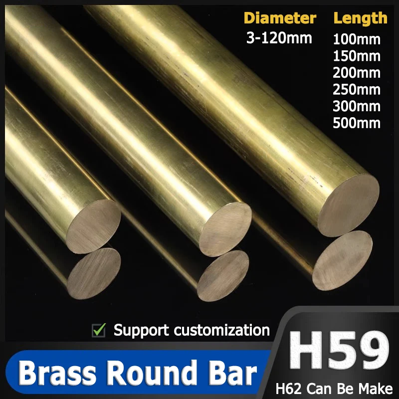 Brass Rod Dia 3-120mm length 100/150/200/250/300/500mm DIY Hardware H59 Brass Round Bar Rod Circular Wire Tube Modelmaking Rod