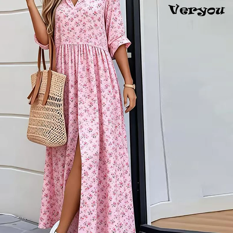 Elegant Summer Women Half Sleeve Boho Maxi Dress Women Vintage Printed Party Long Dresses For Women Loose Beach Holiday Dresses view 2