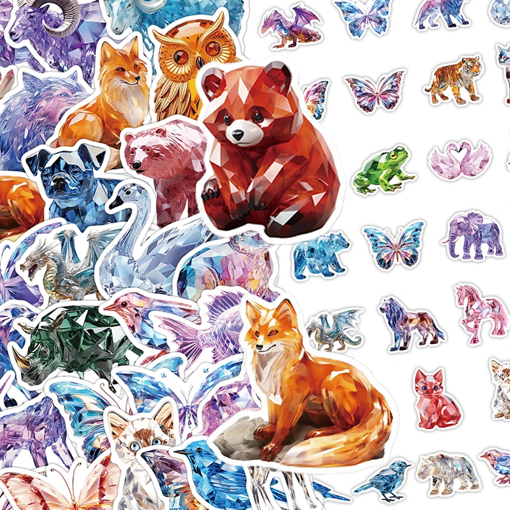 

10/30/50pcs Creative Cartoon Crystal Animals Stickers Waterproof DIY Phone Skateboard Notebook Bike Kawaii Graffiti Decals Pack