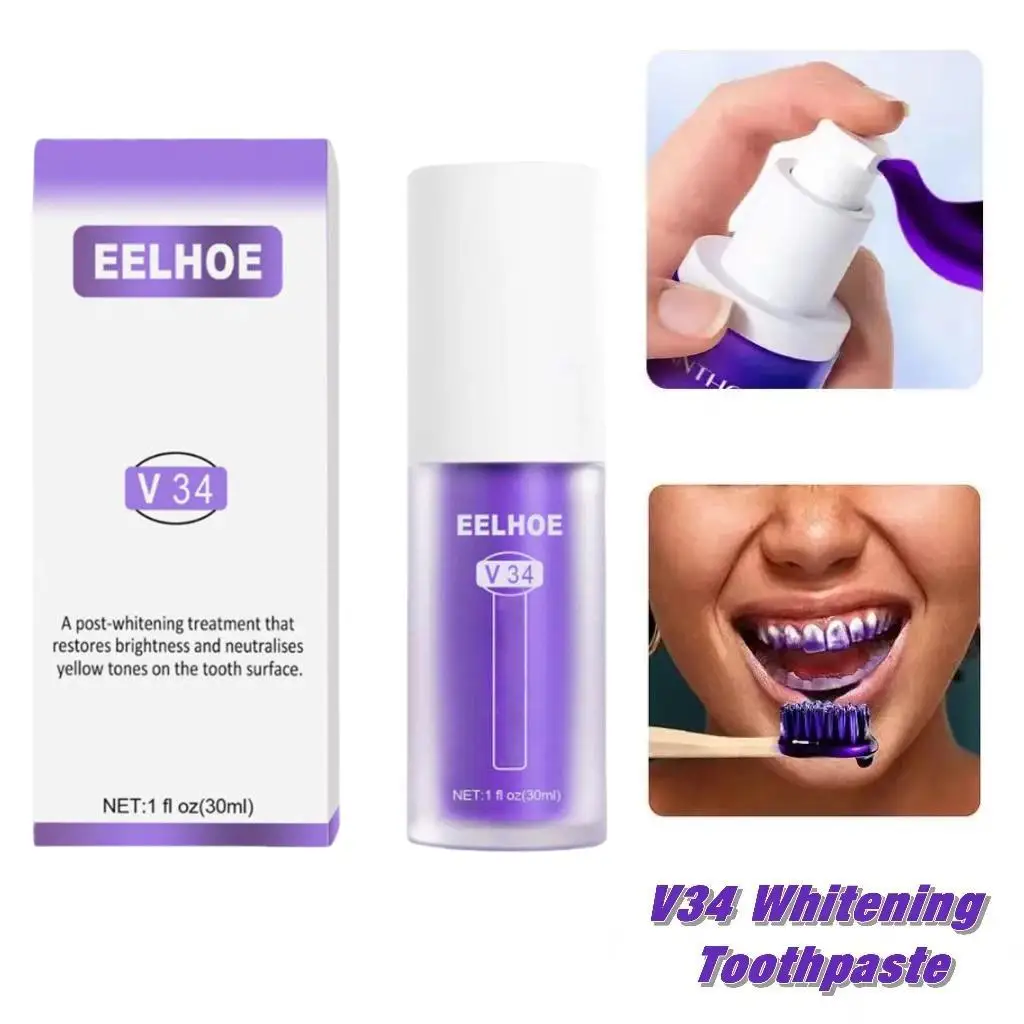 V34 SmileKit Purple Toothpaste Tooth Cleaner Removes Tartar Clean Oral Hygiene Fresh Breath Whitening Teeth Care 30ml