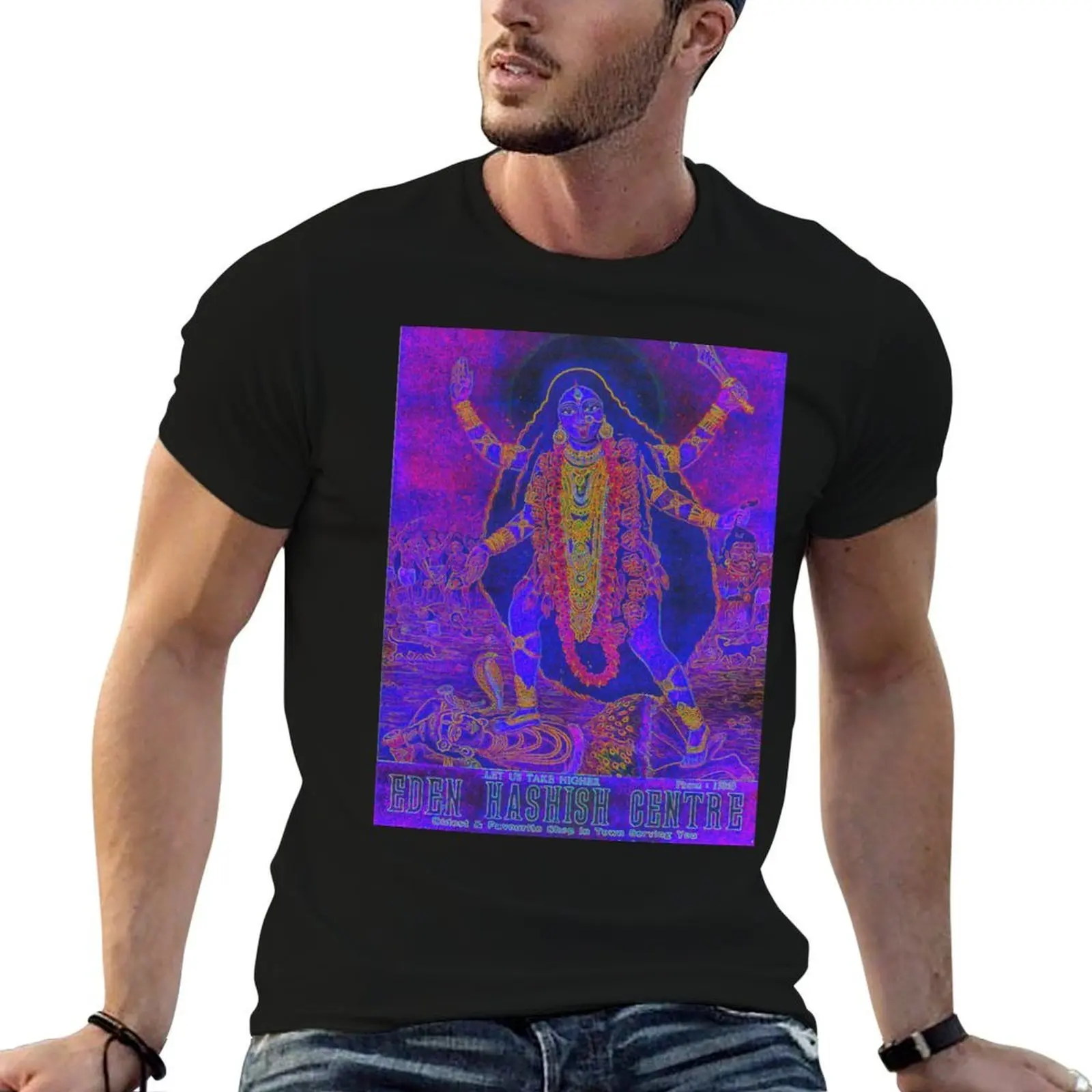 

Vintage Illustrated Psychedelic Neon Poster From Nepal - EDEN HASHISH CENTRE (Goddess Kali) T-Shirt
