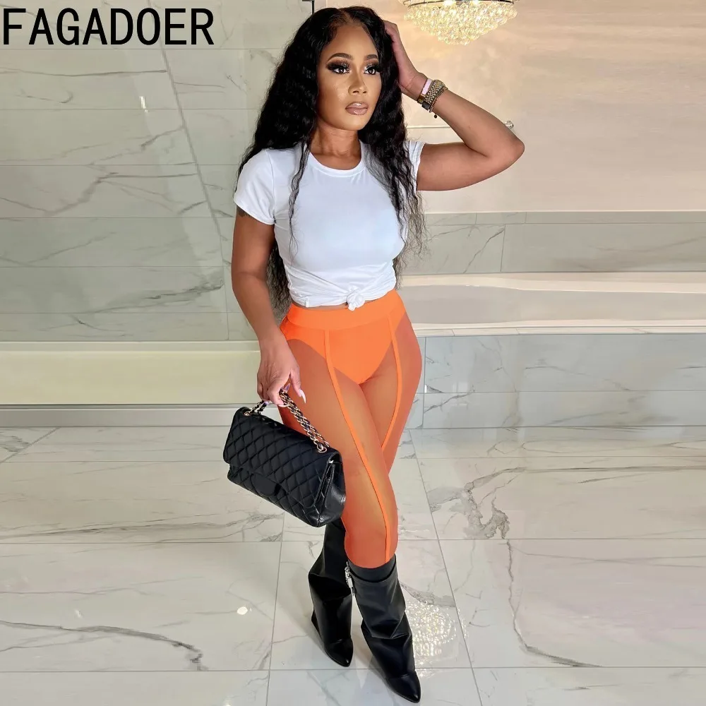 FAGADOER Black Mese Sexy Leggings Bodycon Pants Women High Waisted Perspective Skinny Trousers Casual Female Solid Color Bottoms