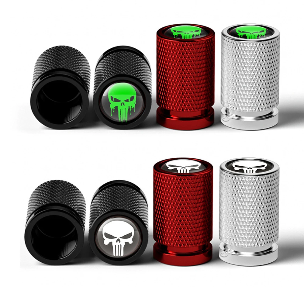 

4x Green White Skull Car Wheel Tire Caps Air Valve Stem Cover Universal Auto Bike Accessories