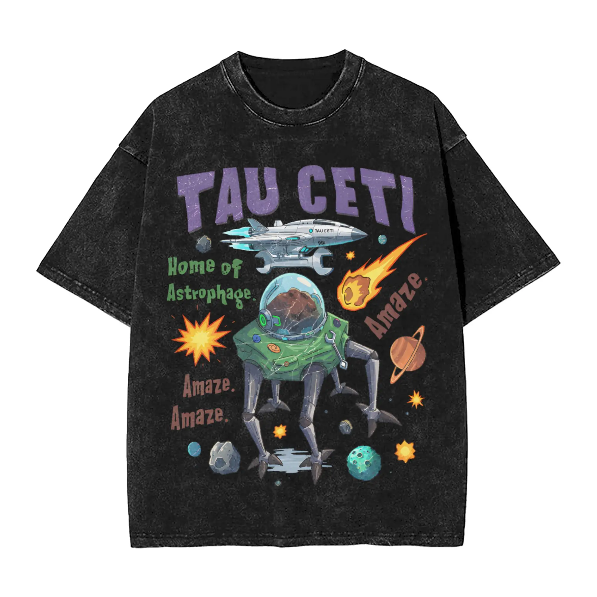 Tau Ceti Project Hail Mary Jazz Hands Rocky Amaze  T Shirt Hip Hop Washed Short Sleeve Street T-Shirts for Men Women Streetwear