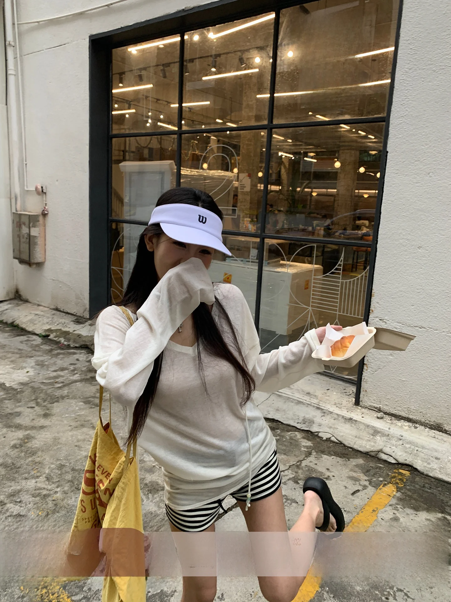 

Loose Women's Knitted Sweater Long Sve V-Ne White Summer Korean Sle Top Casual Straight Tube Knitwear by G Sle