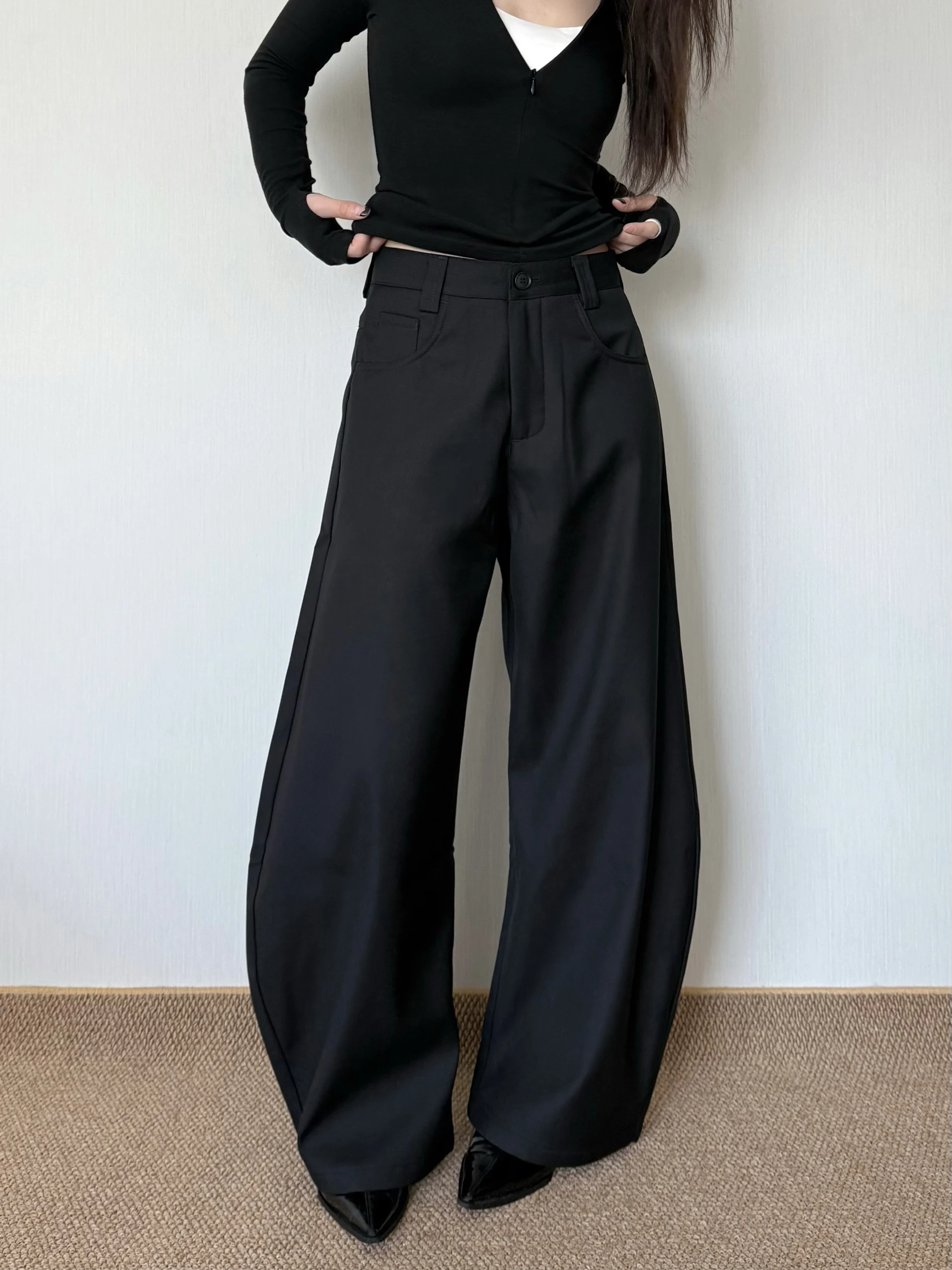 

Брюки-палаццо с высокой талией для похудения, женские деловые брюки, длинные, с дизайнерским кроем, против усталости, для фигуры типа «груша»