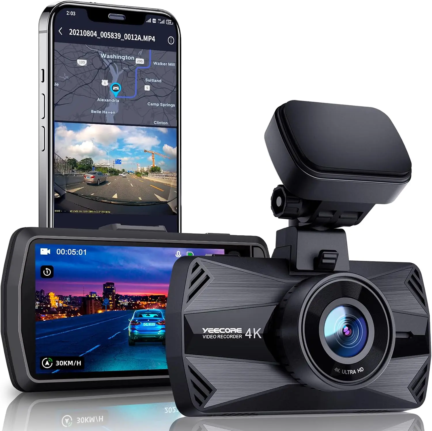 Real 4K Dash Cam 5G WiFi GPS 3 LCD Super Night Vision Car Camera 157 Wide Angle App Accident Record G Sensor Parking Mode 512GB