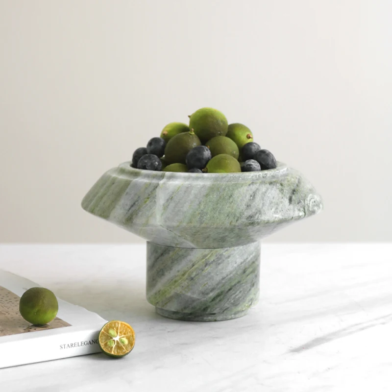 Modern European Luxury Green Marble Fruit Plate Small Living Room Coffee Table Entrance Table Ornaments Candy Bowl