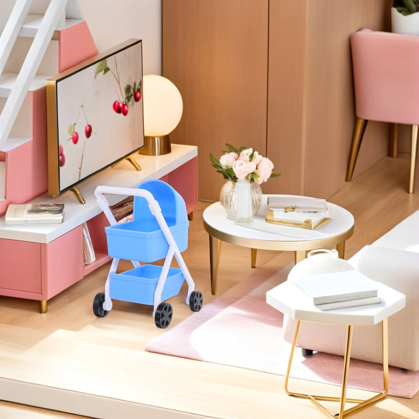 Poussette Miniature échelle 1:12, Design réaliste, aucun assemblage requis pour la décoration de la maison de poupée, en plastique pour enfants