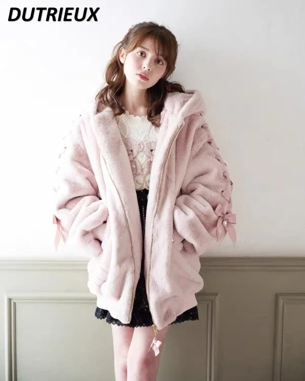 Japanese Mine Cute Hooded Rabbit Ears Long Sweatshirt Cardigan Women Lolita Clothes Autumn Winter New Loose Oversize Hoodie Coat