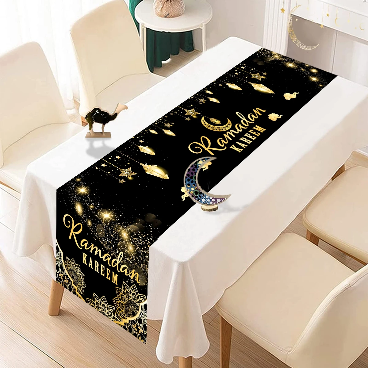 Ramadan Kareem Polyester Tischläufer Ramadan Dekoration für Zuhause 2026 islamische muslimische Partyzubehör EID Mubarak Al Adha Geschenk