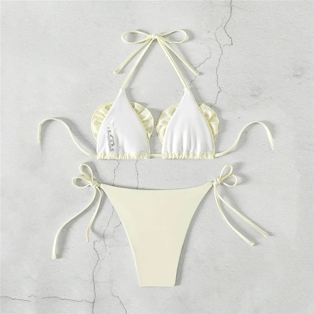 White 3D Flower Micro Thong Bikini Damen Sexy Swimsuit Women 2025 String Halter Swimwear Bathing Suit Triangle Bikinis Sets