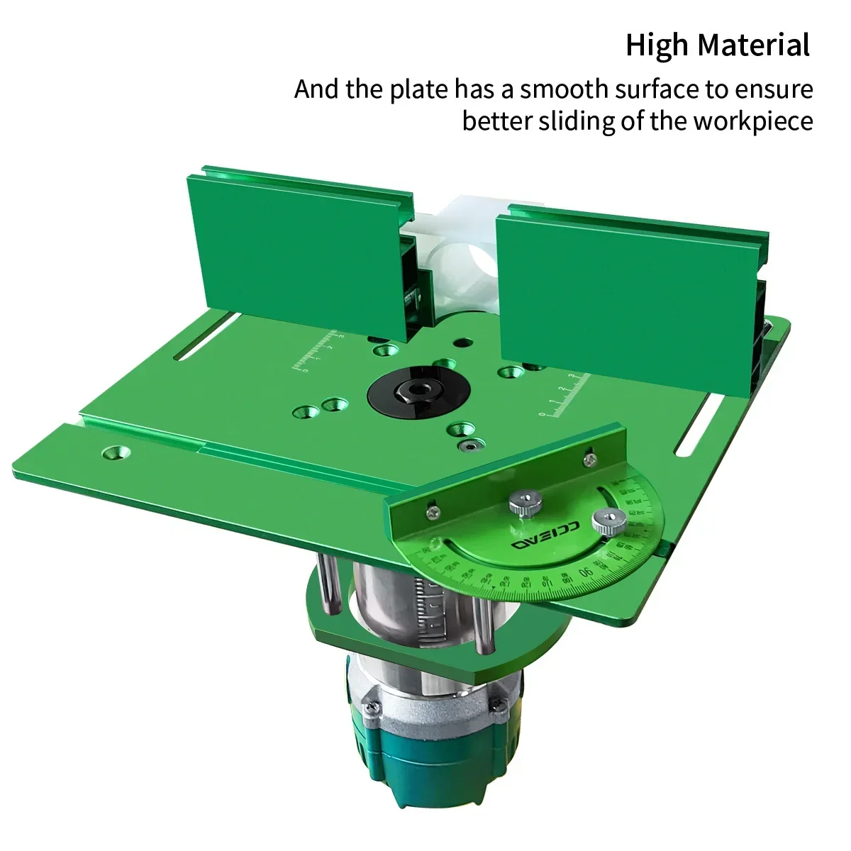 Manueller Fräserlift mit 4-Klauen-Grip und Aluminiumplatte, präzise höhenverstellbare umgekehrte Halterung für 65-mm-Trimmaschinen-Frästische – Detail 1