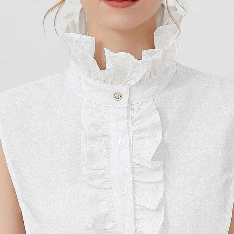 Womens Elegant Vintage Detachable False Collar Victorian Ruffle Mock Neck White Half Shirt Office Lady Working Blouse Dropship