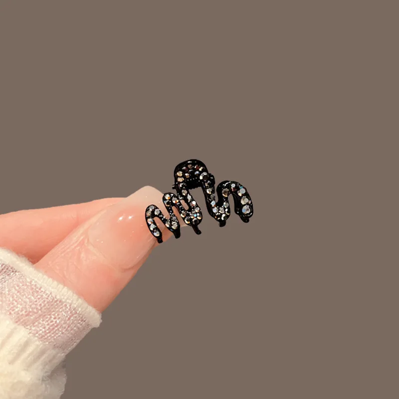 Black Rhinestone Wave Clip Women's High-end Hair Accessory Bang Small Hair Clip Side Internet Famous Headband Small Gripper Clip