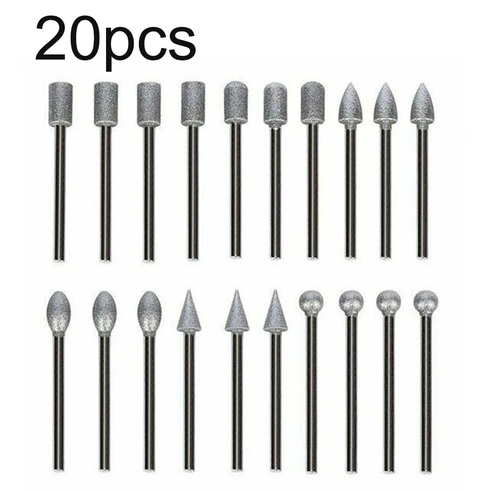 20Pcs Grinding Burr Drill Bits 120 Grit 3mm Shank Ball Shape Grinding Heads Grinding Tools For Wood Plastic Jade Carving