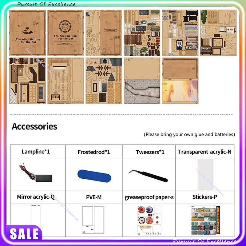 Kits de inserción de estante de rincón de libros Diy, Kit de modelo en miniatura de madera, sujetalibros Cyberrpunk, estantería ensamblada, decoración del hogar en caja