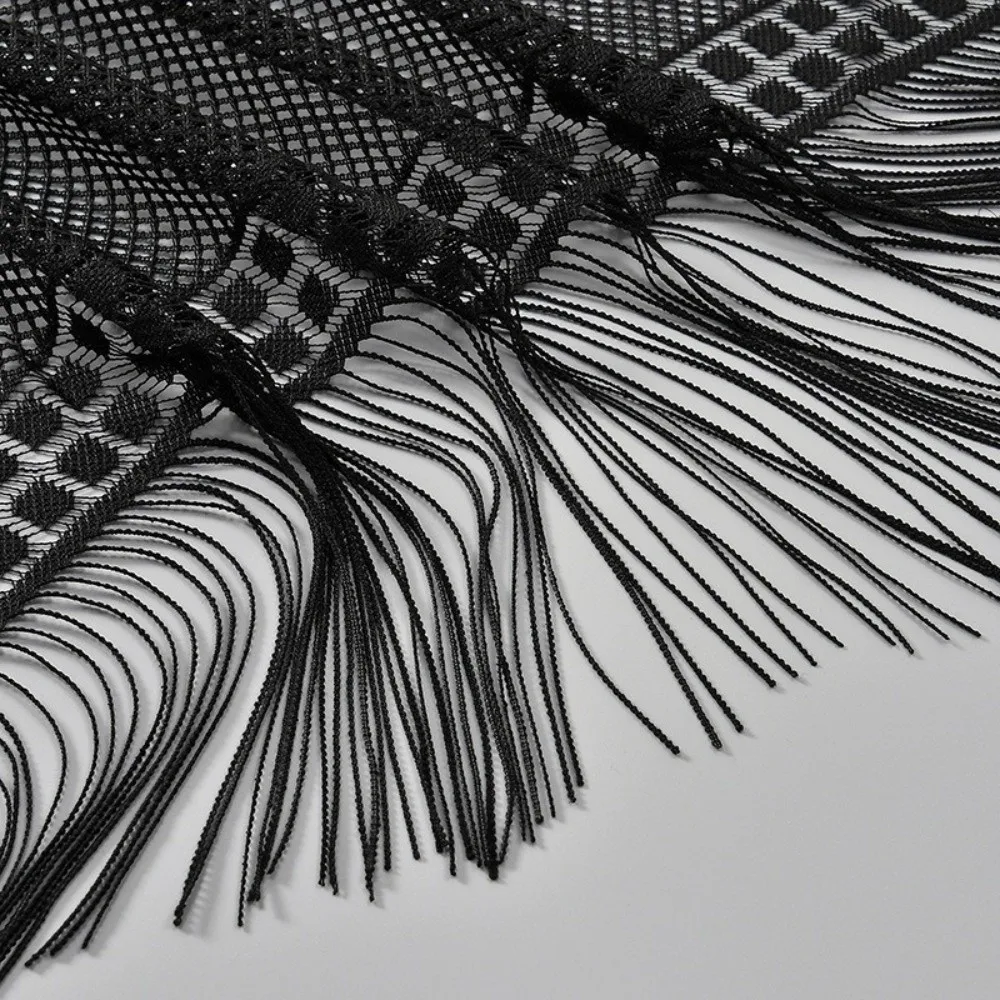 العصرية الأنيقة التطريز شال الجوف زهرة تصميم بلون وشاح من الدانتيل تنفس شرابة منديل النساء الملحقات #1