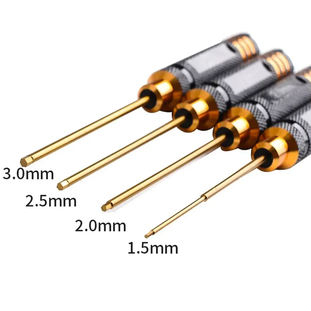 Juego de destornilladores hexagonales de herramientas RC, 4 Uds., chapado en titanio endurecido, 1,5 2,0 2,5 3,0mm, llave hexagonal para helicóptero RC, coche, juguetes Rc