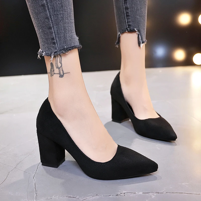 

New High Heels Pumps Women's Shoes Pointed Toe Shallow Mouth Shoes Women's Thick Heel Fashion Shoes Women's Large Size 43