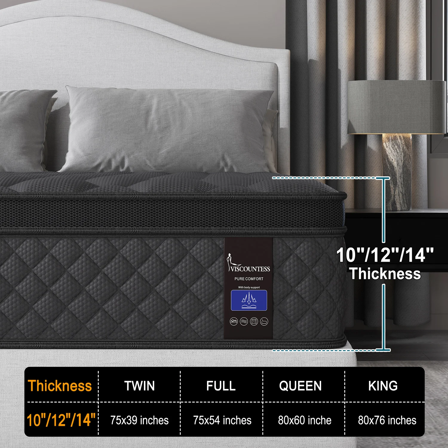 Twin Full Queen King Mattress in A Box, 10/12/14 Inch Hybrid Memory Mattresses Euro Top Medium Firm for Back & Lumbar Support image 3