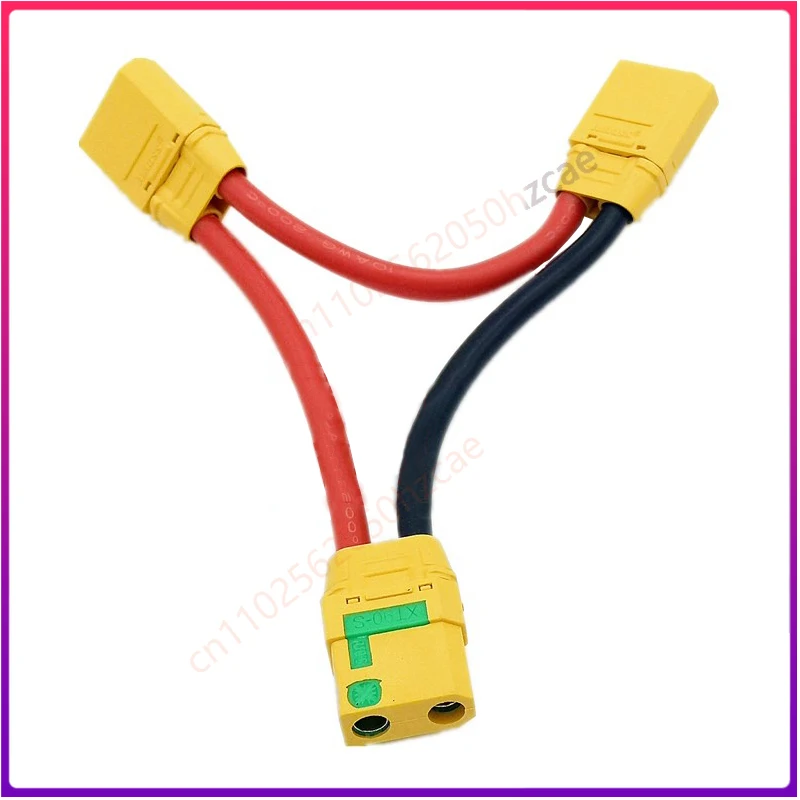 For XT90-S Adapter Cable One Female to Two Male Connector Series Connection 10AWG Silicone Wire Anti Ignition Plug for RC Model