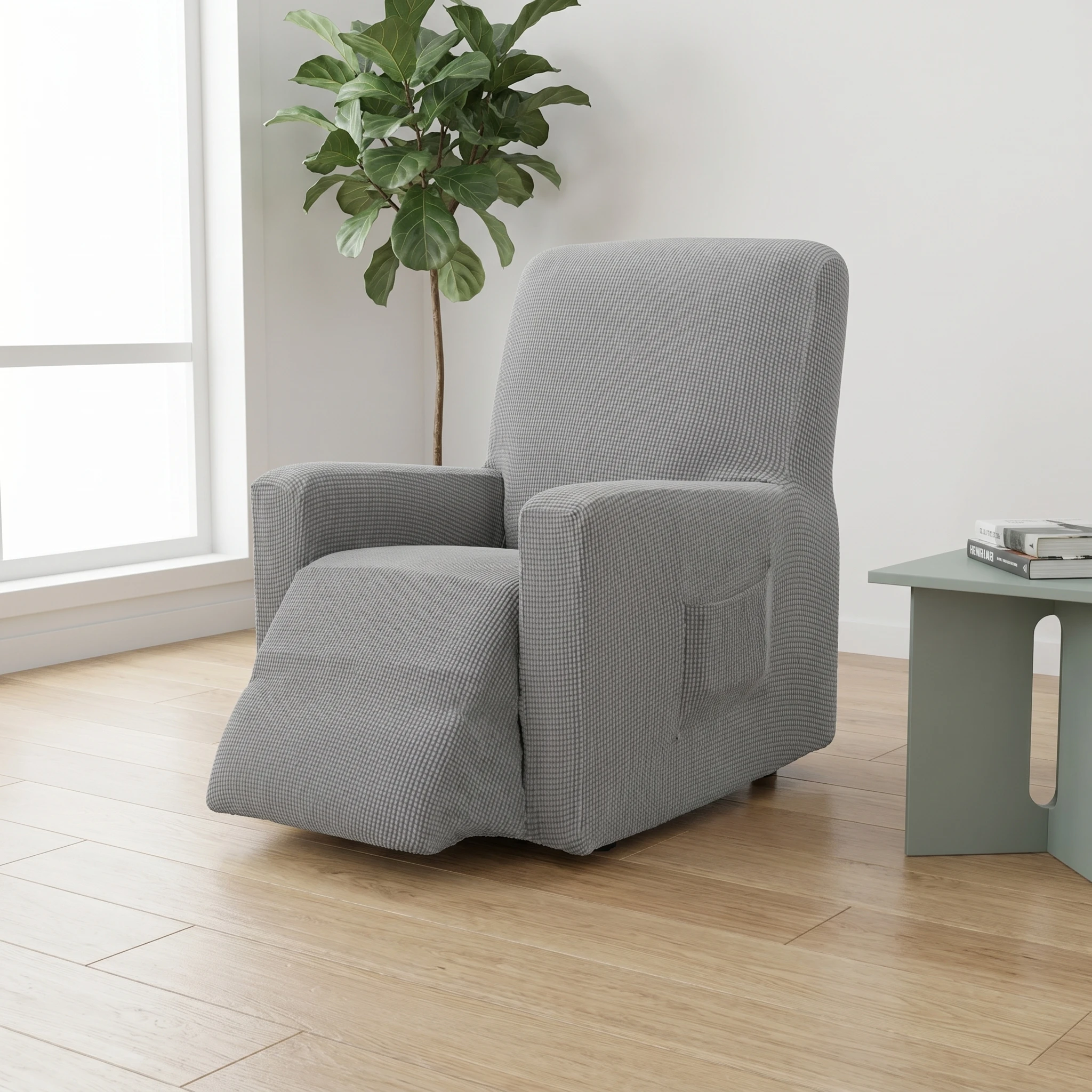 Recliner Cover with Pocket Solid Color Thickened Full Relaxing Slipcover Chair Dust-proof Protector Room Accessories