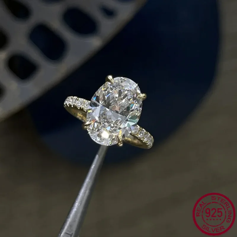 

Новое серебро S925, эллиптическое 8*12, редкий бриллиант, нижняя огранка, европейская и американская мода, классическое женское кольцо, универсальное