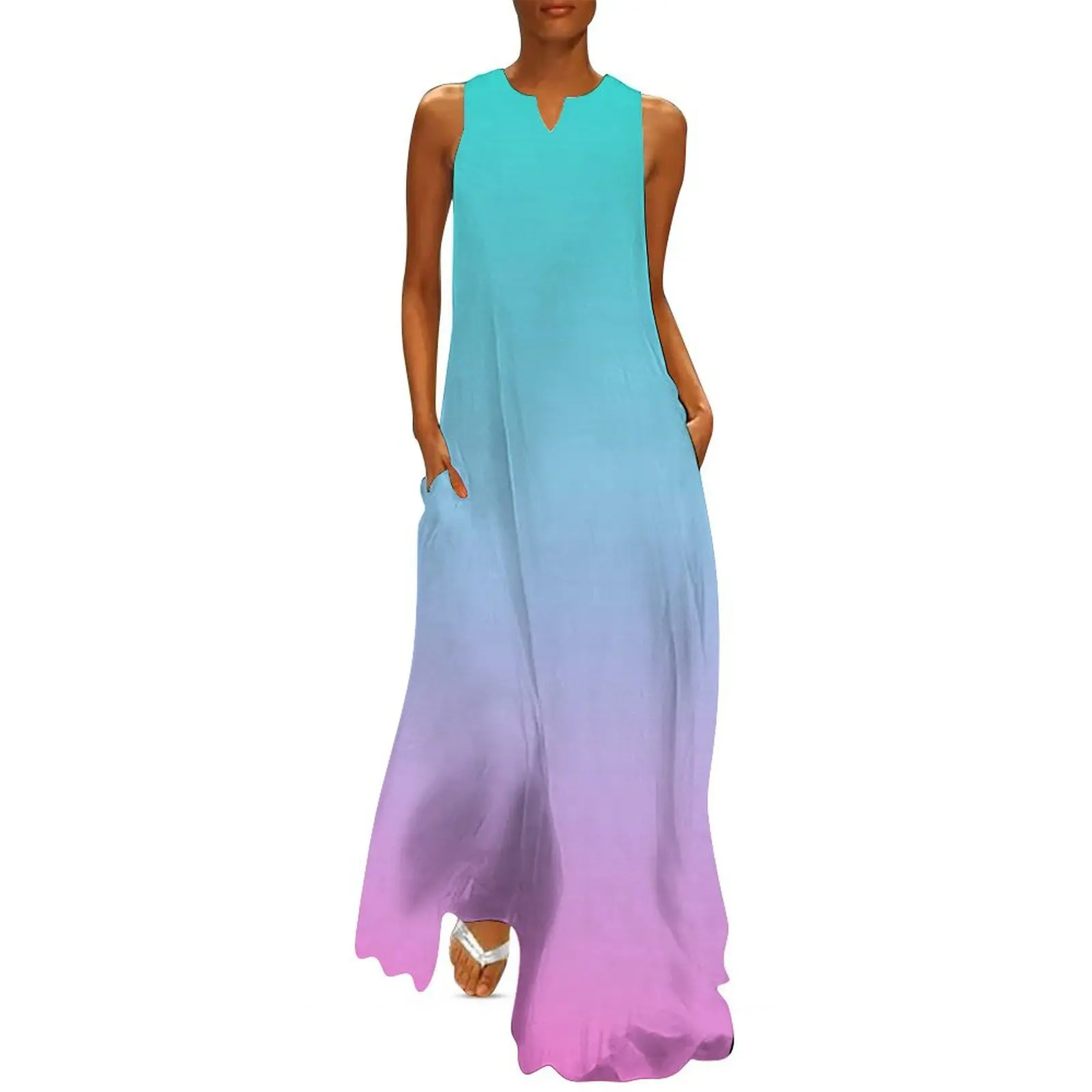 preppy mermaid colours pastel fuchsia pink turquoise aqua blue Long Dress Party dresses