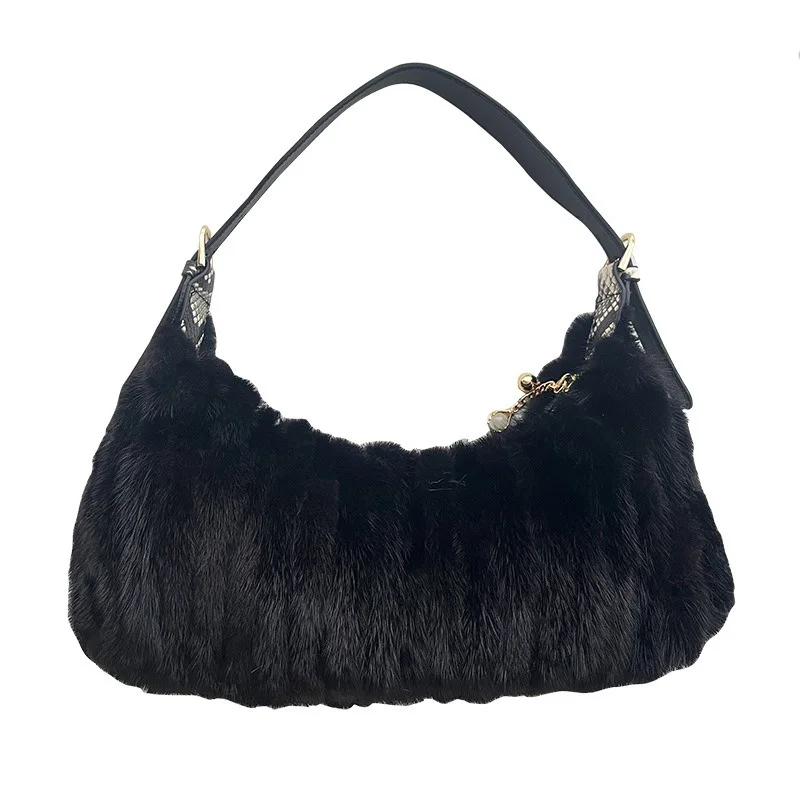 Bolso de hombro de piel de visón delicado para mujer, bolso de mano artesanal de retazos de piel de visón de lujo, bolso de hombro elegante de alta calidad