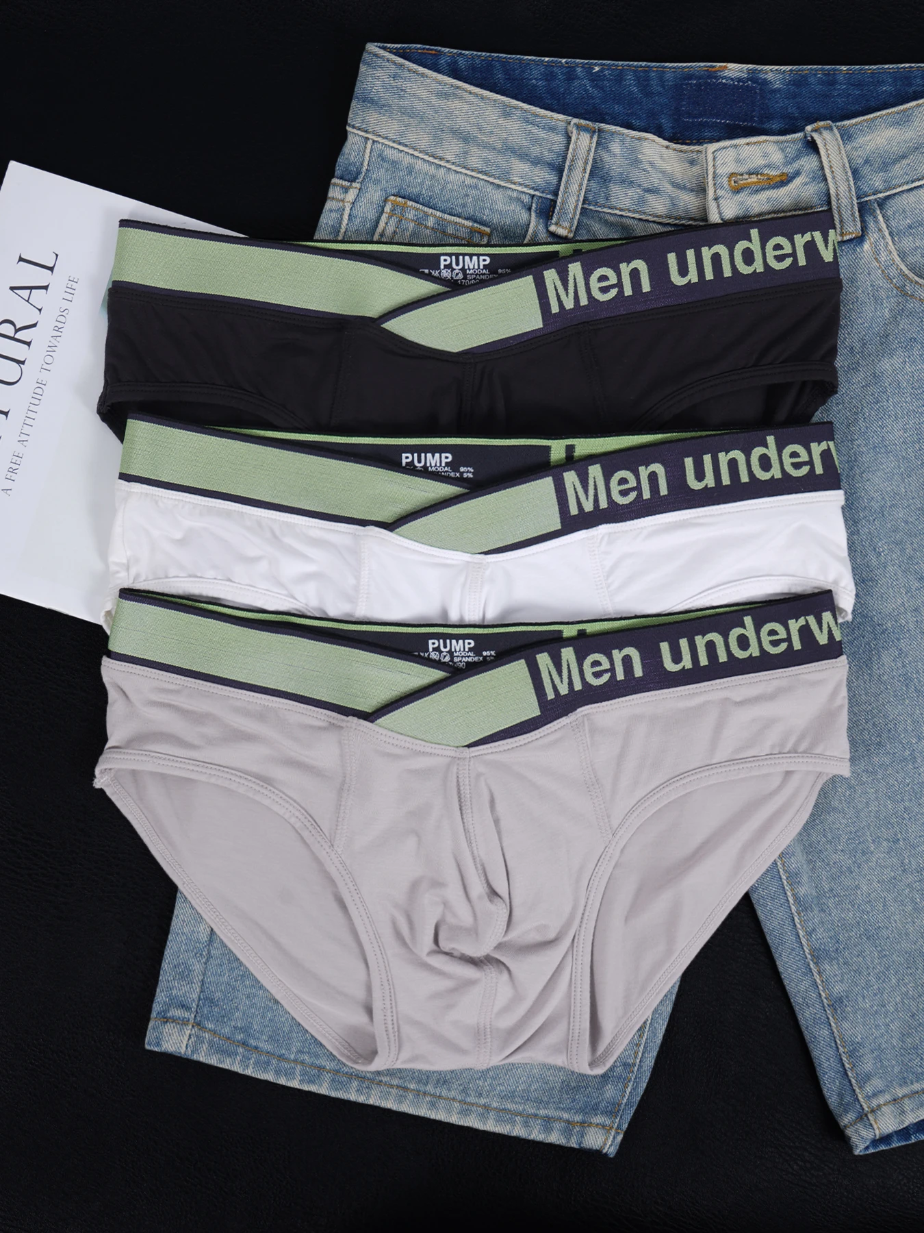 

3 PCS Men's Modal Ice Silk Briefs, U Convex Pouch, Cross Contrast Elastic Waistband, Soft Skin-Friendly Durable Daily Underwear