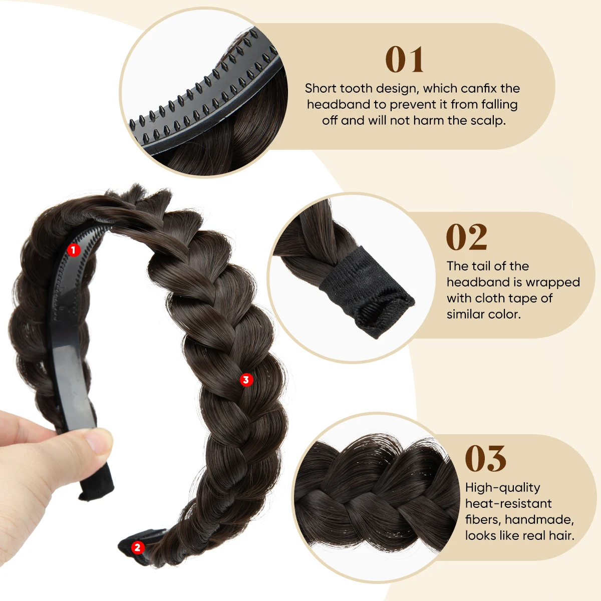 SARLA High-Quality Synthetic Fiber Braided Headband Wig, Fishtail Braid Headband, Bohemian Style Women's Hair Accessory Wig, sui image 3
