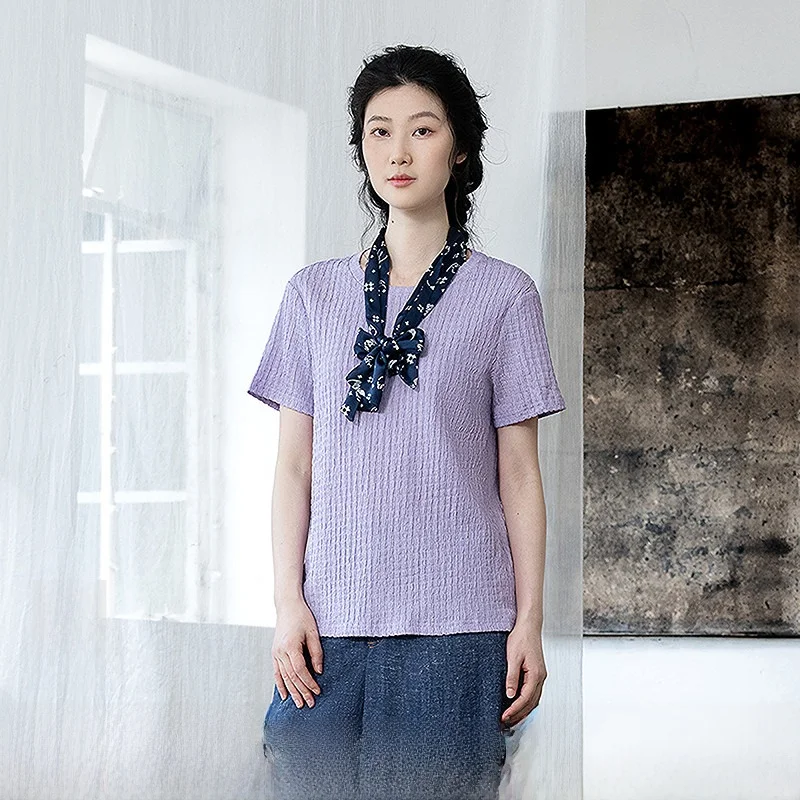 

Новая летняя женская футболка Slim Fit с текстурой, простым дизайном и коротким рукавом, повседневная, из полиэфирного волокна, A Life on the Left