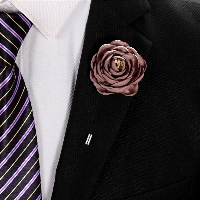 BoYuTe (10 Pieces/Lot) High Quality Handmade Fabric Flower Rose Lapel Pin Brooch Men Classic Wedding Boutonniere 16 Solid Colors