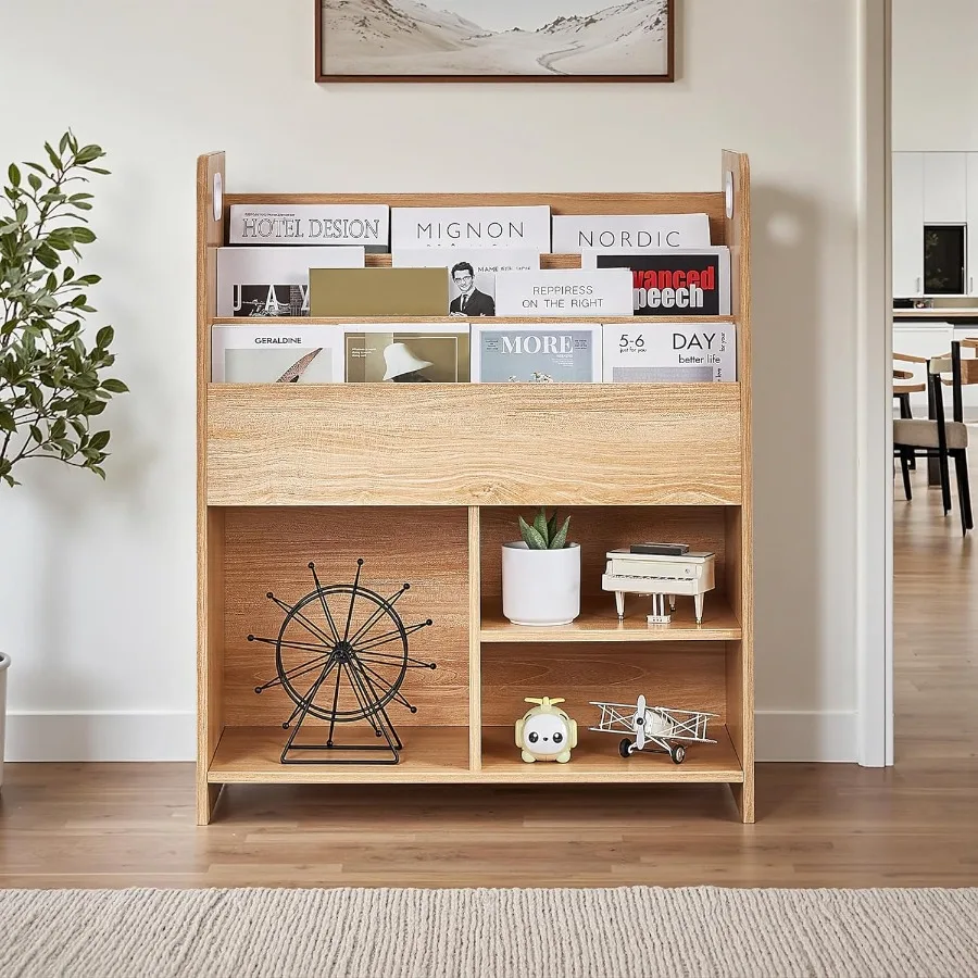 Wooden s Bookshelf with 3Tier Display and 2Tier Storage Compartments for Easy Access in Playroom Bedroom or Nursery Ideal Book