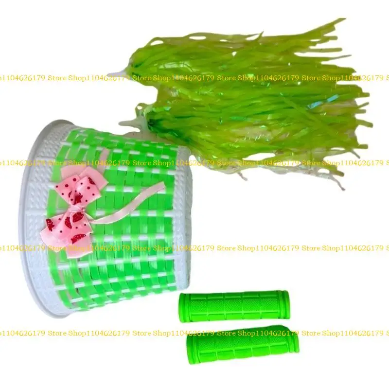 

A1A2 Plastic Woven Children Bicycles Basket Streamers Handlebar Grip Detachable