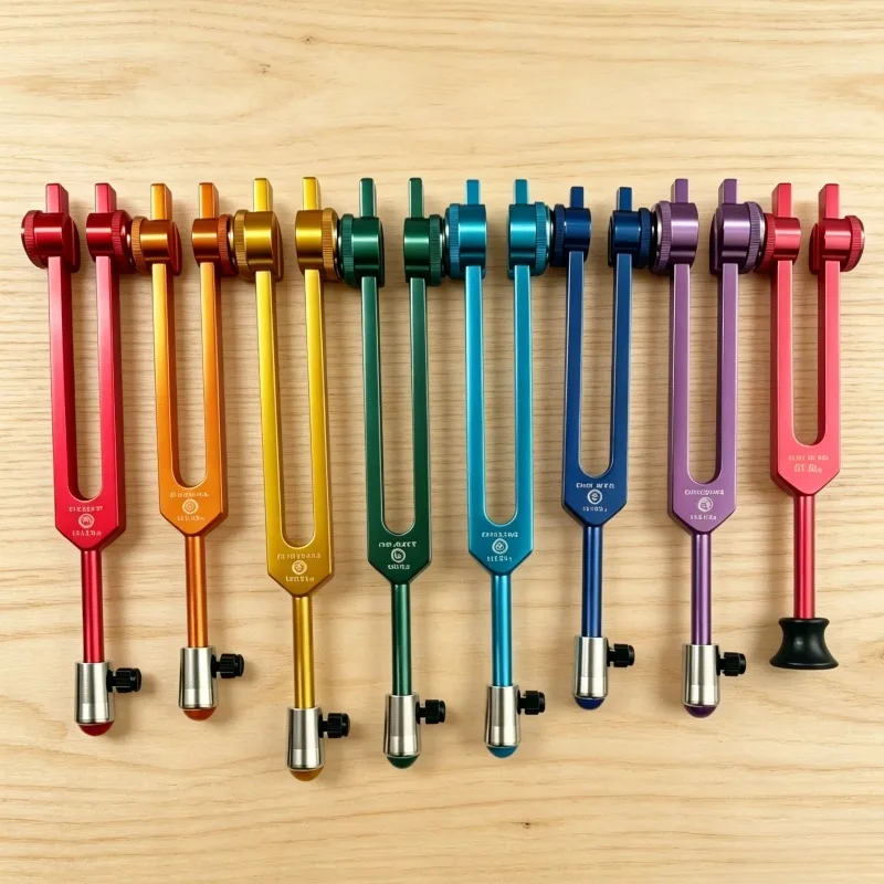 Set 8Pcs Colorful Tuning Fork Chakra Diapason Tuning Forks Sound Healing Meditation Fork Yoga Instruments with Massage Base