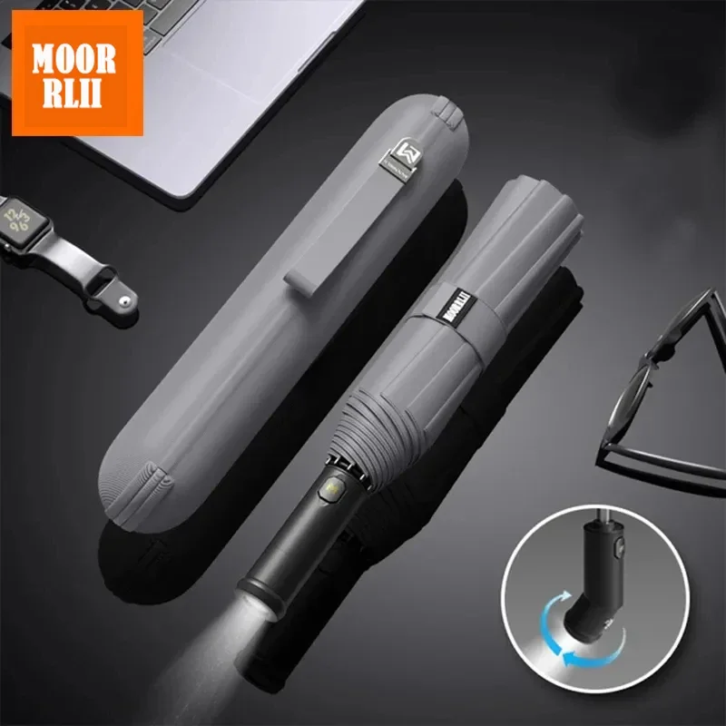 New Fully automatic umbrella, three-folding umbrella, strong, wind-resistant and shrinkable LED lighting features