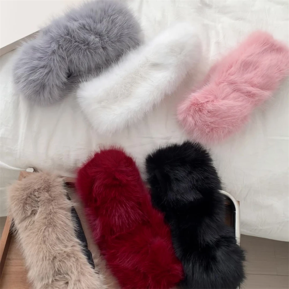 Women's Hand-Knitted Hair Band Winter Imitation Rabbit Fur Scarf Autumn Warm Empty Top Plush Hat Thickened Jewelry Accessories