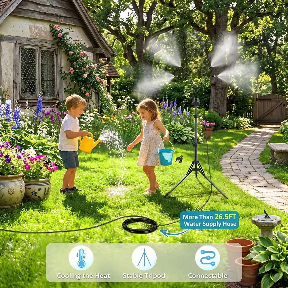 Standing Misters for Outside Patio 5.25FT Misting System for Cooling Outdoor Adjustable Height Portable Water Mister with 26.5FT