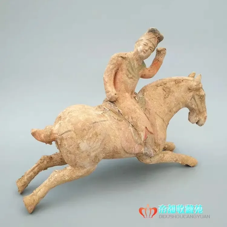 Old Tan Dyansty Pottery  tri-colored porcelain statue horse rider,Free shipping