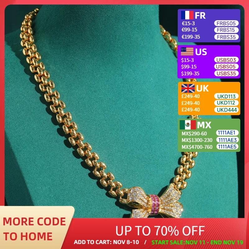 

Vintage Jewelry Antique Gold Color Bow Knot Pendant Necklaces Classic Elegance Wide Chain Snake Bone Wedding Collar Christmas