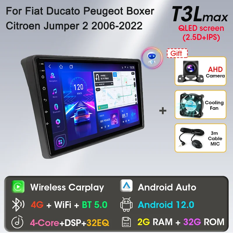 Carplay Voor Fiat Ducato Peugeot Boxer Citroen Jumper 2 2006-2022 Android Auto Radio Multimedia Speler Navi GPS DVD Head Unit