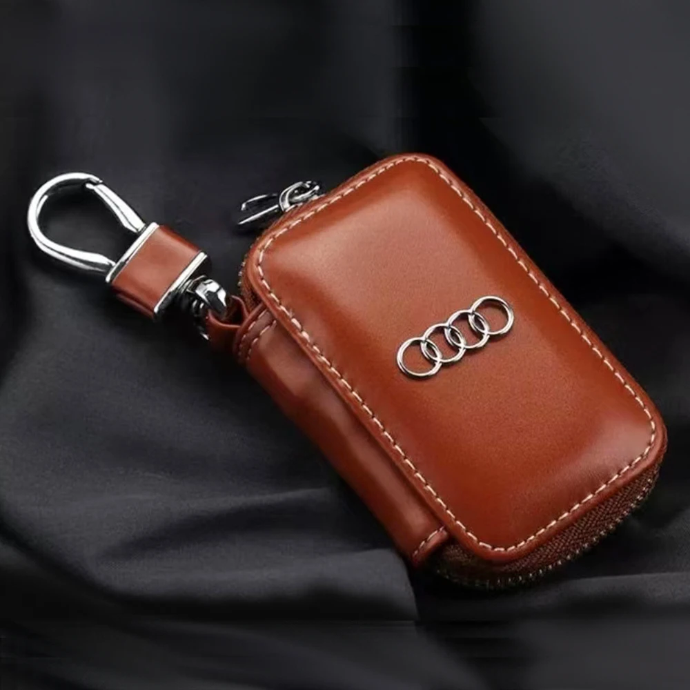 For Audi Sline A3 S4 A5 B6 A7 S A8 RS Q3 B5 Q7 A1 B5 B6 PU Leather Car Logo Emblem Remote Key Cover Key Case Protector Valve Cap