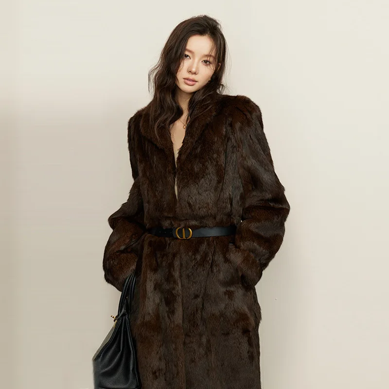 Maillard green fruit collar medieval rabbit fur coat women's  long winter  women teddy coat  agasalho longo  abrigo mujer