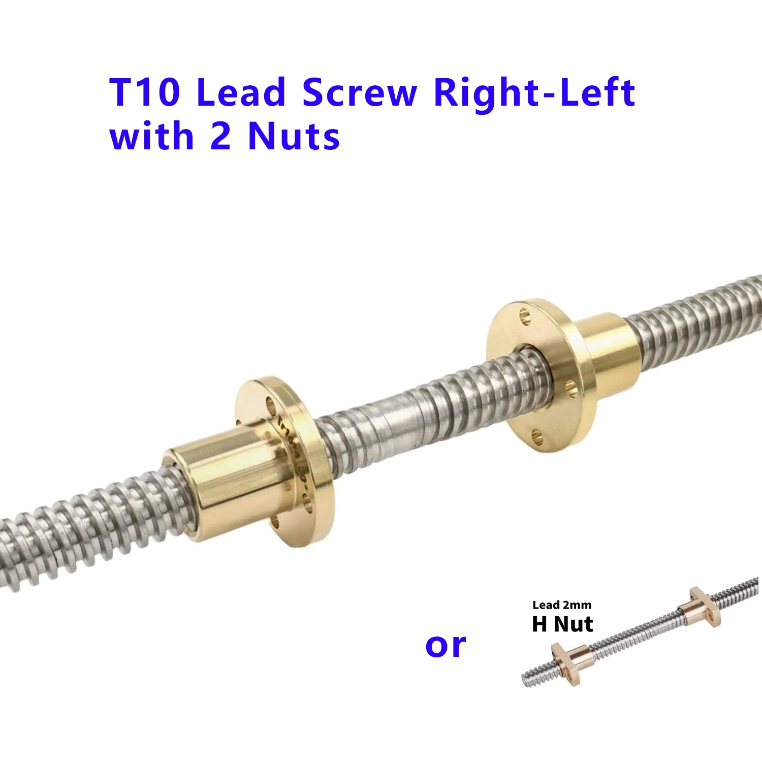 

T10 Lead Screw 2mm Lead 2mm OD Right-Left Thread 304 Stainless Steel L 100-1000mm with Brass Nut for 3D Printer CNC Z Axis